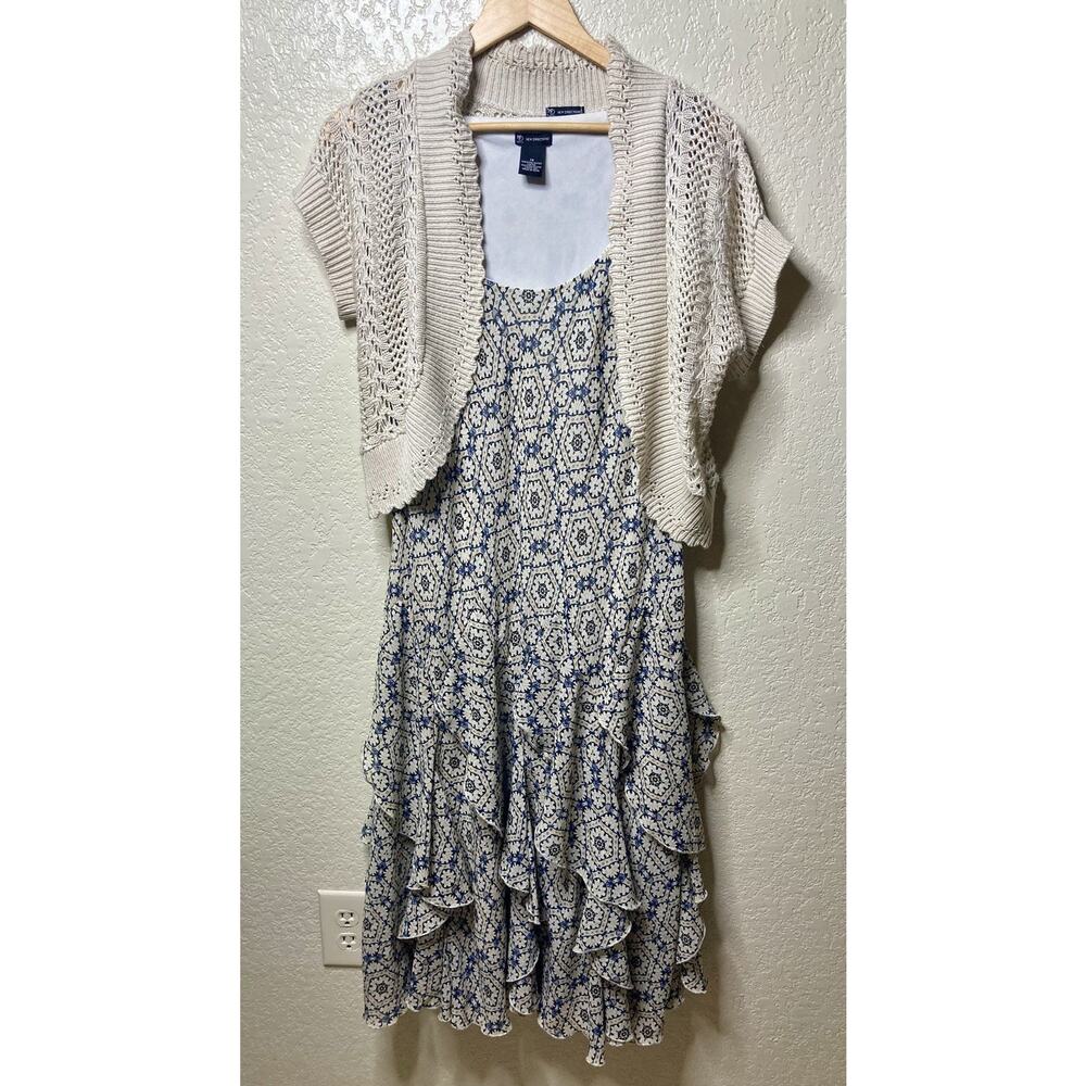 Vintage Y2K Two Piece Tiered Dress & Knit Cardigan Womens Size 14 New Directions